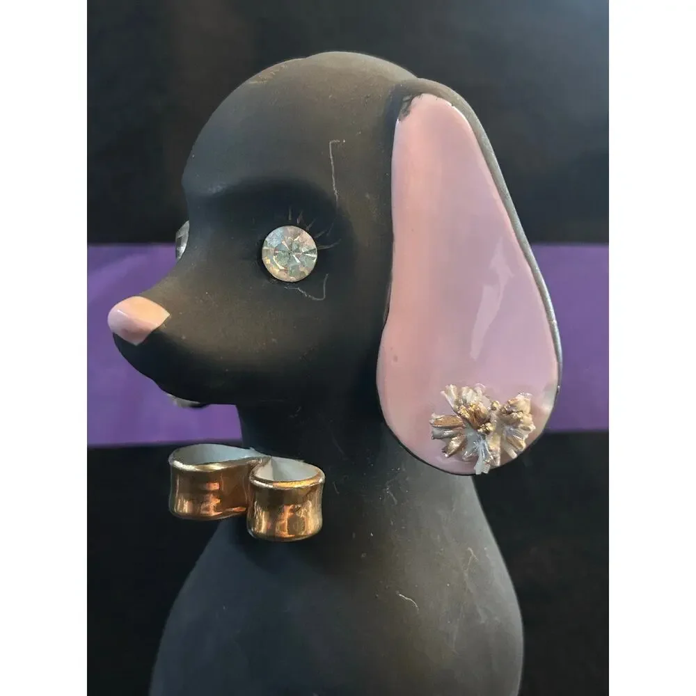 c1950s Dog Bank Matte Black MCM Lefton Japan Spaghetti Ears